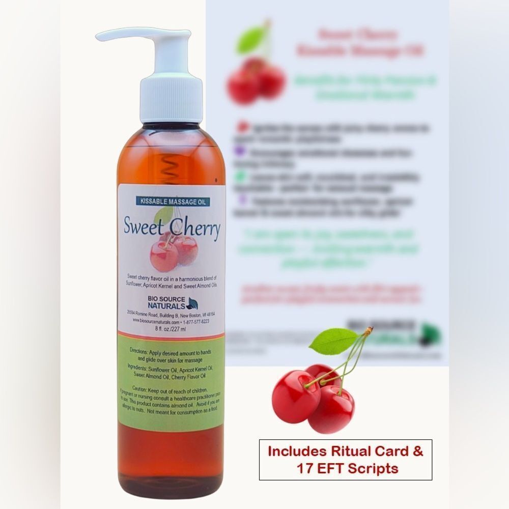 Sweet Cherry Kissable Massage Oil + Self-Care/Romance Ritual Card & EFT Scripts